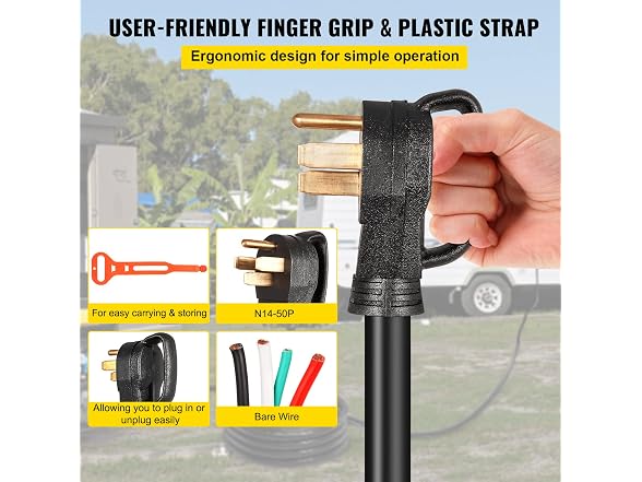 25' 50A RV Camp Power Cord Generator Cord 6/3