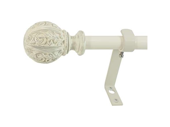 Montevilla Leaf Ball Curtain Rod, 48-86", Distressed Ivory