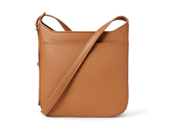 Amazon Essentials Women's Faux Leather Slim Crossbody Bag, Tan