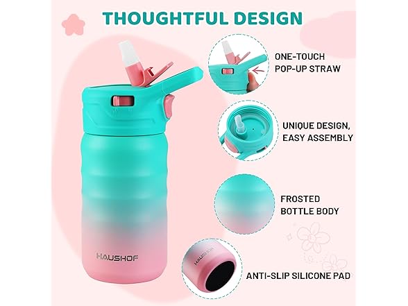 HAUSHOF Kids Water Bottle 12 oz BPA-free