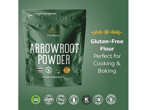 PuroRaw Arrowroot Starch Powder, 2lb Gluten Free