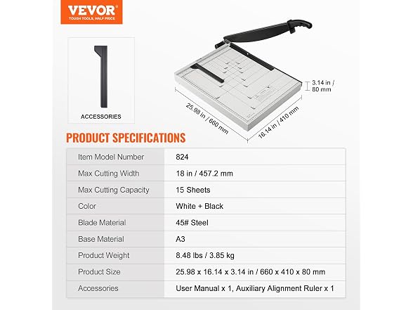 Paper Cutter, Guillotine Trimmer, 18" Cut