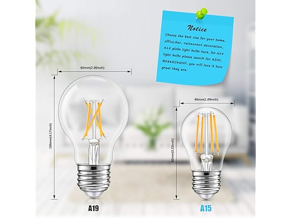 TOBUSA Dimmable Globe A15 6W Edison Bulb 5000K 12PC