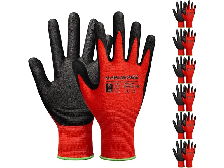 MANUSAGE Red 6 Pairs Work Gloves Large