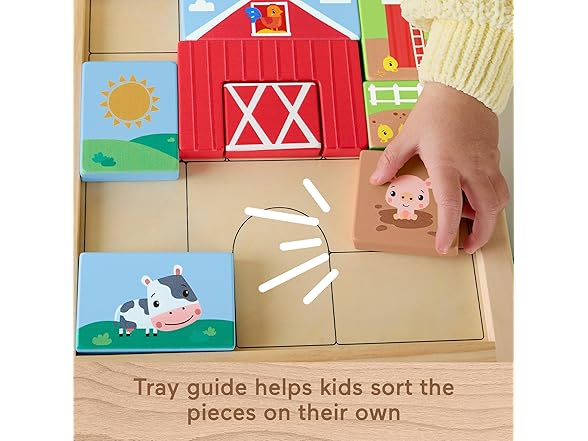 Fisher-Price Wood Toddler Toy Farm Blocks Puzzle