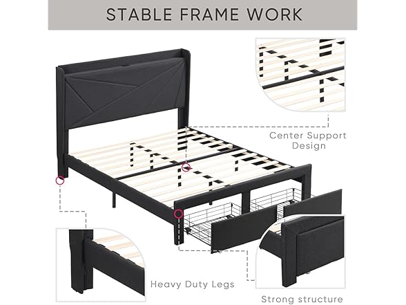 SPOFLYINN Full Size Bed Frame With Stora