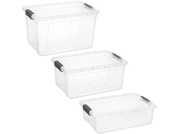 Superio Clear Storage Boxes with Lid, 3 Pack