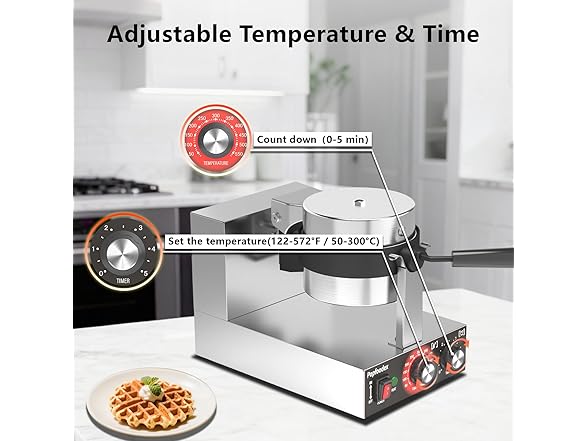 POPFOODEX Commercial Belgian Waffle Maker