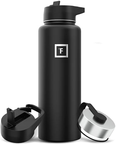 IRON °FLASK Stainless Steel Water Bottle Hydration Flask, 40 oz, Midnight Black with 3 Lids