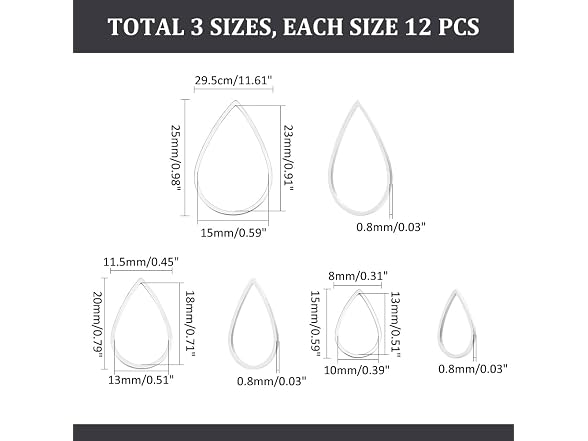 UNICRAFTALE 3 Sizes About 36pcs Teardrop Charm