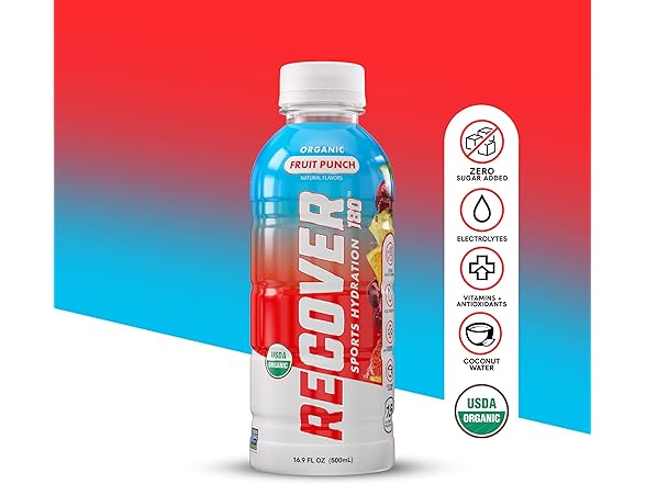 12PK RECOVER 180 Organic Sports Drink Fruit Punch