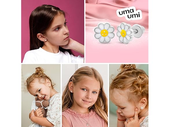 UmaUmi 925 Sterling Daisy Studs Girls