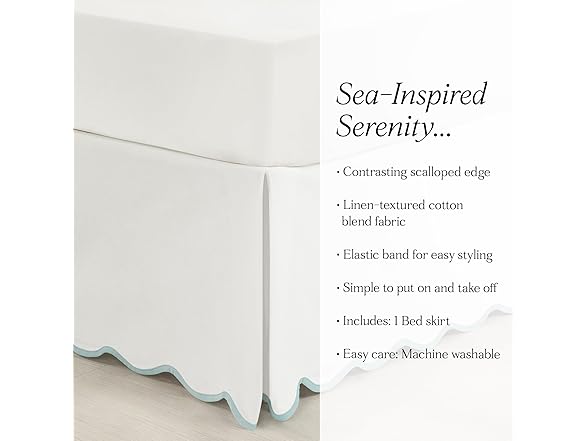 Lush Decor Coastal Chic Scallop Edge Linen Bed Skirt