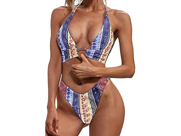 Zaful Girls (M) O Ring Halter Bikini Cut Swimsuits