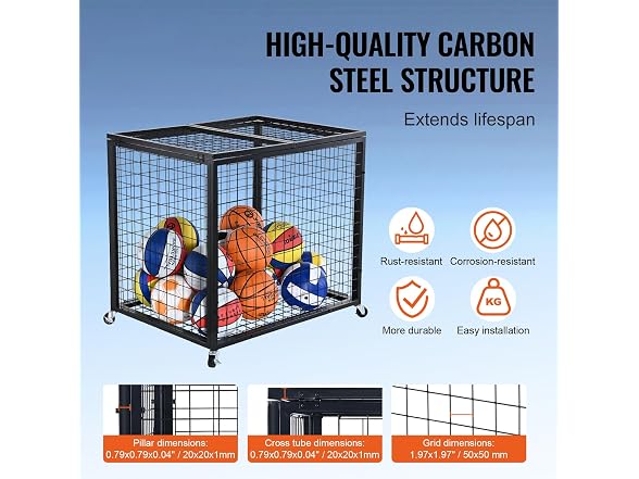 Rolling Sports Ball Storage Cart, Basketball