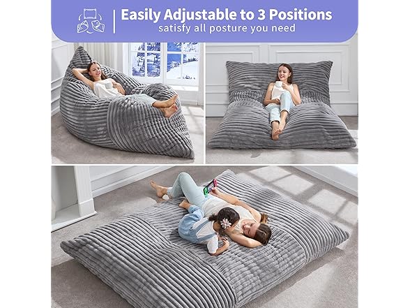 3 in 1 Bean Bag Chair Grey