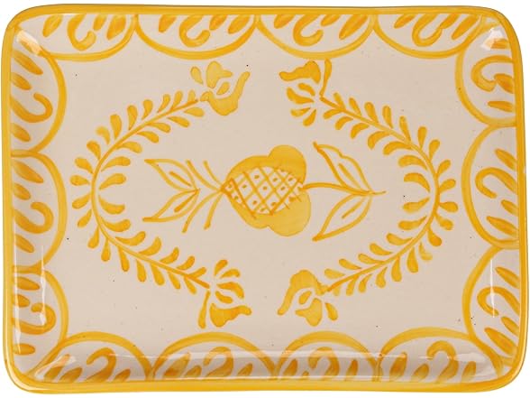 Creative Co-Op Stoneware Butter Dish with Botanical Design, Yellow and White