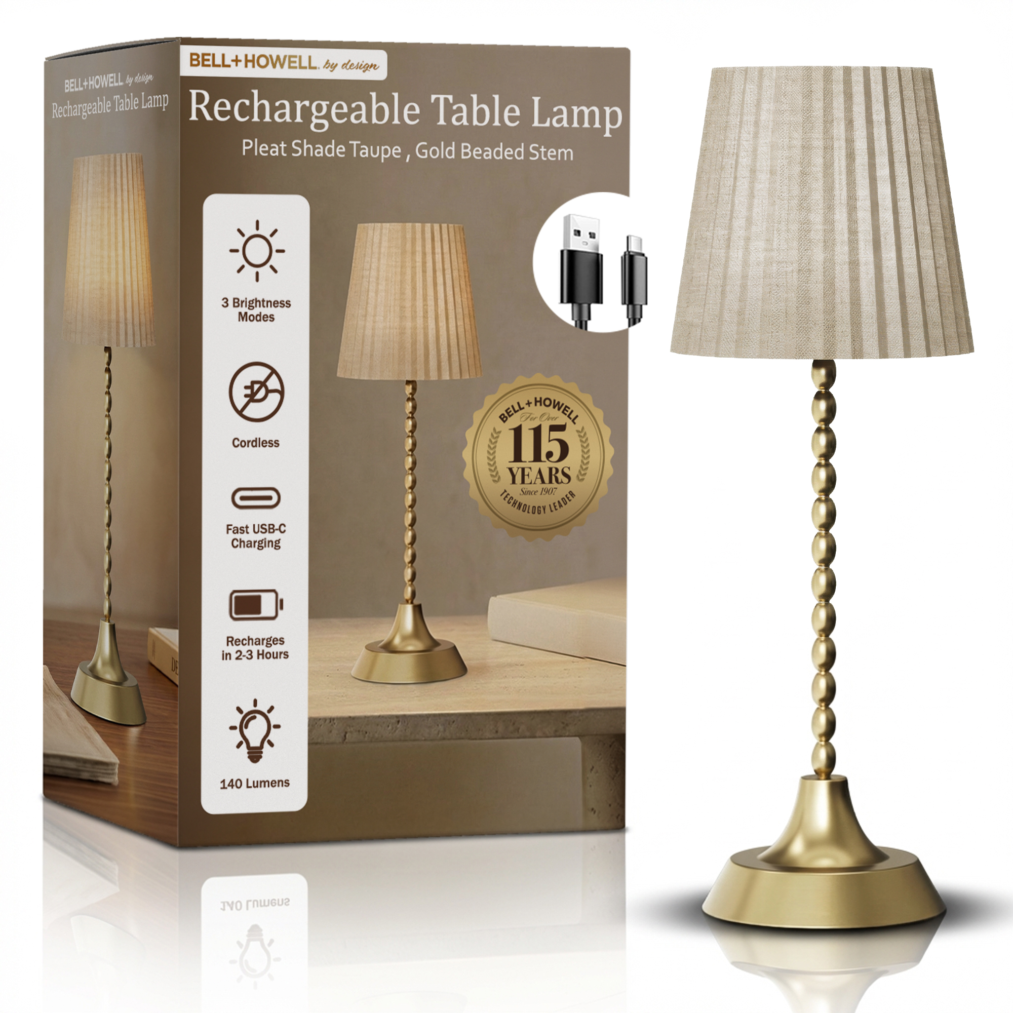Beaded Stem Pleated Shade Lamp - Gallery 17