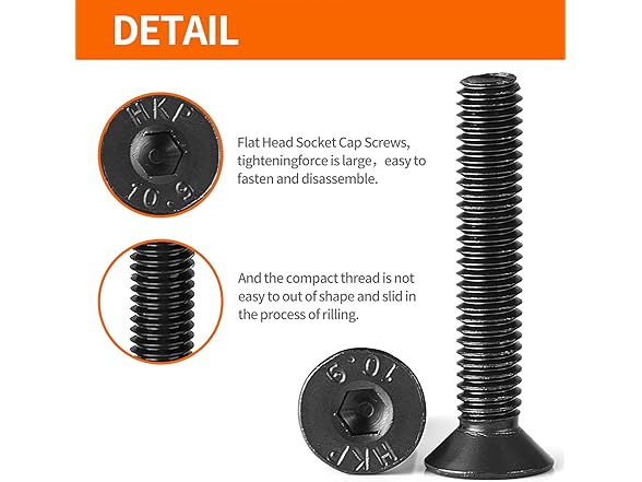 M6 Flat Head Socket Screws Kit 50Pcs