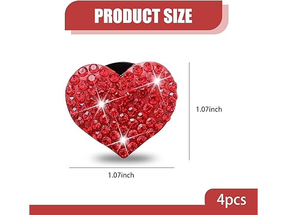 Zikefest Zikefest 4PCS Bling Heart Air Vent Cli