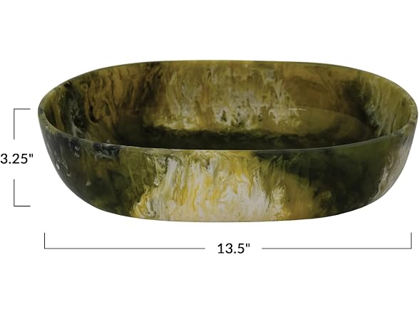Creative Co-Op Oval Marbled Resin Decorative Bowl, Green