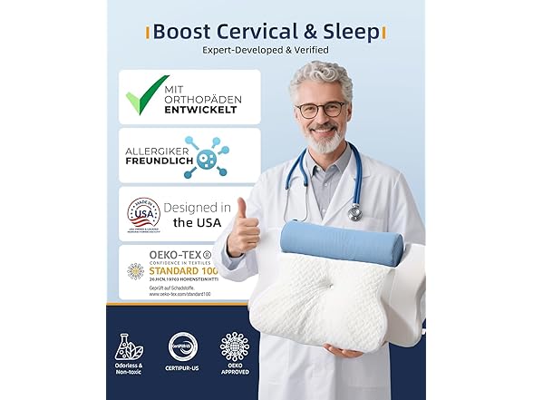 Cervical Pillow with Removable Neck Roll