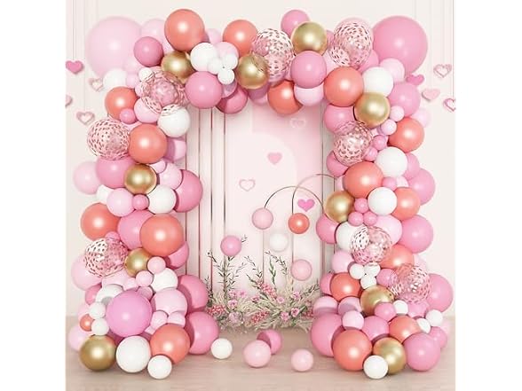 140Pcs Rose Gold Pink Balloons Garland Arch Kit