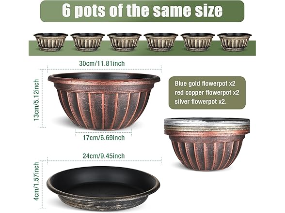 NIKONIKO 6 Pack 12 inch Flower pots