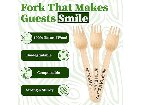 Perfect Stix Wooden Fork, May the Fork Be With You Print, 50 Count
