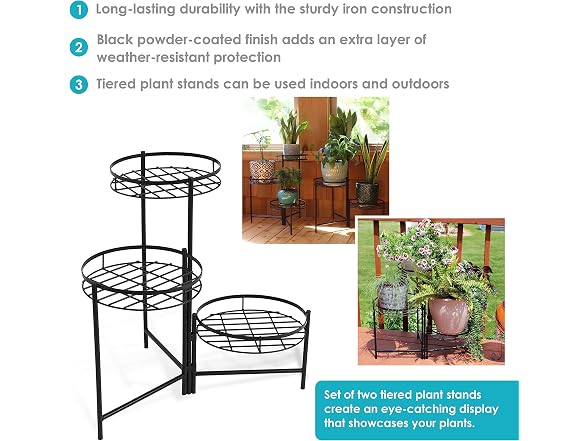 Sunnydaze Decor HMI-729 3-Tier Flower Plant Stand 2PK