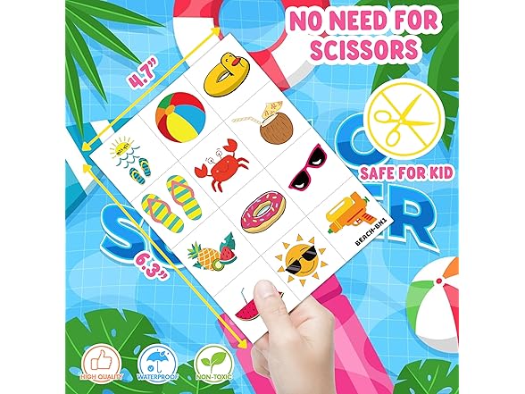 Generic Beach Pool Temporary Tattoos