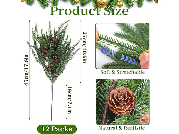 TISEMENT 12 Pcs Real Touch Norfolk Pine Branches
