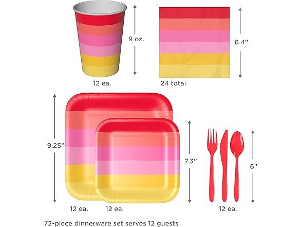 Crayola Color Pop Warm Rainbow Stripe Party Supplies