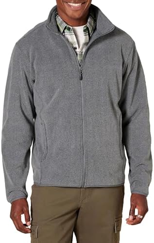 Amazon Essentials Men's Full-Zip Fleece Jacket (Available in Big & Tall), Charcoal Heather, X-Small