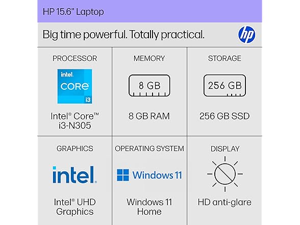 HP 15.6" HD Display Intel Core i3-N305 Laptop