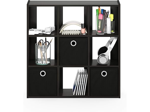 Furinno Simplistic 9-Cube Organizer with Bins