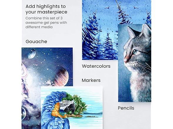 ARTEZA White Gel Pens, Pack of 3, White Rollerball