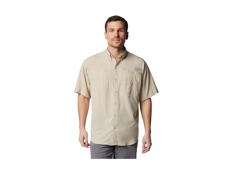 Columbia Mens PFG Tamiami II Short Sleeve Fishing Shirt, Fossil, X-Large