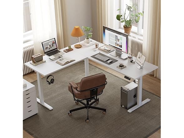 L Shaped Electric Desk with 2 Drawers
