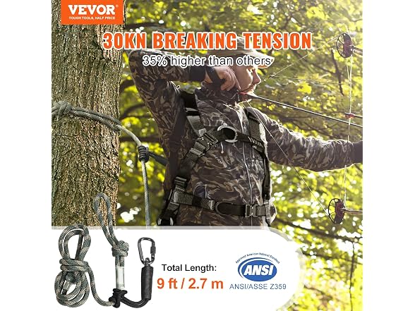 VEVOR Tree Stand Safety Rope, 9 ft/2.7