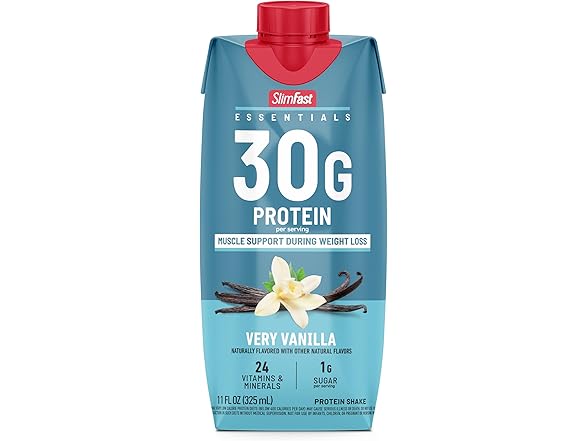 12PK SlimFast Essentials 30g Vanilla Protein Shake