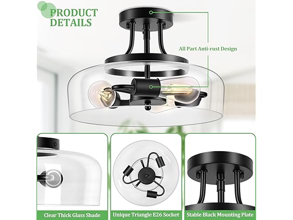 Modern Industrial Semi Flush Mount Ceiling Light