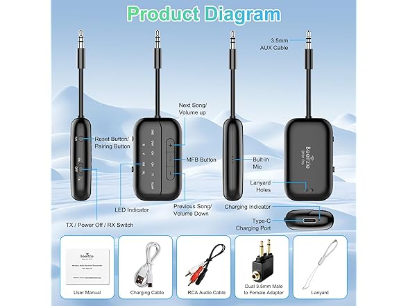 Beeitzie Bluetooth 5.4 Transmitter Receiver