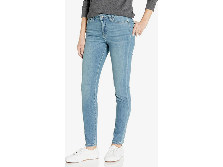 Amazon Essentials Women's Mid-Rise Stretchy Skinny Jean, Light Blue Bleach, 0 Short