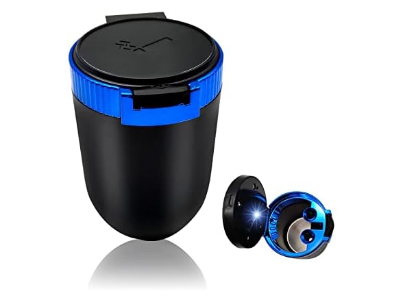 Car Ashtray w/Lid Blue Light Portable