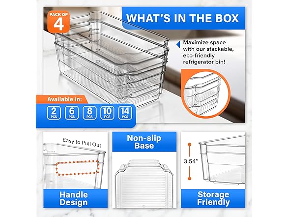 Lifemaster 4-Piece Stackable Refrigerator Organizer