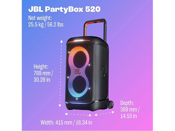 JBL PartyBox 520 - Portable Battery-Powered Party Speaker with AI Sound Boost, Up to 15 Hours of Play time, IPX4 Splash Proof, Multi-Speaker Connection by Auracast (Black) (Renewed) (Open Box)