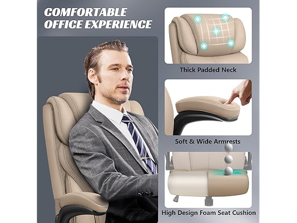 HeroSet Office Chair, Ergonomic Big and Tall Computer Desk Chairs, Executive Breathable Leather Chair with Adjustable High Back Flip-up Armrests, Lumbar Support Swivel PC Chairs with Rocking Function (Open Box)