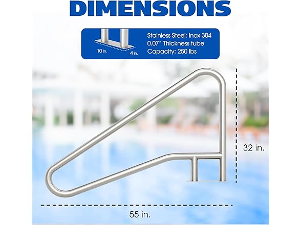 IDZO Idzo Pool Rail 55x32 Pool Railing 304 St