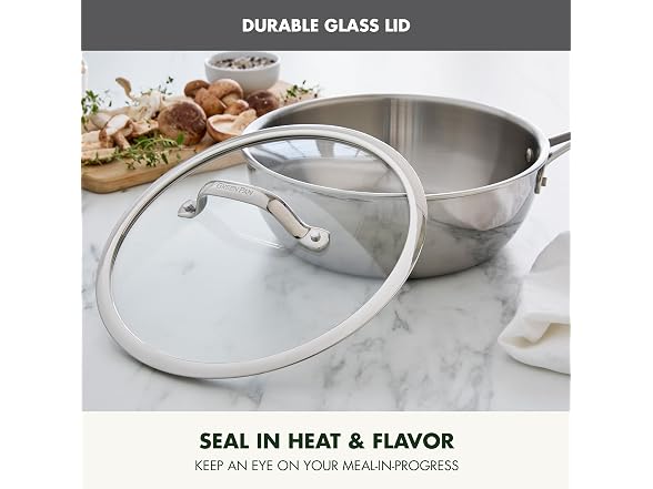 GreenPan Valencia Pro Tri-Ply Stainless Steel 3.6QT Chef's Pan with Lid